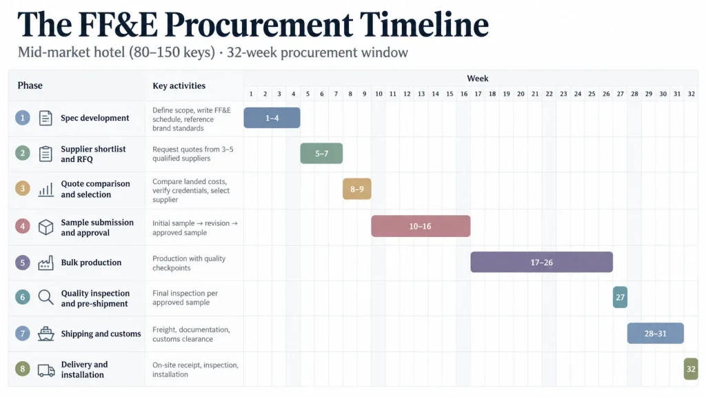 Hotel FF&E Procurement Timeline Gantt Chart